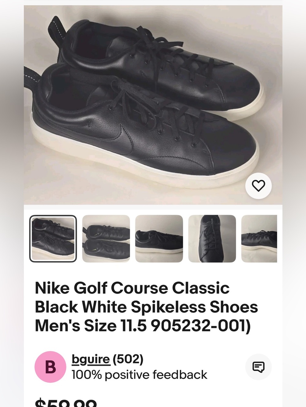 Nike Golf Course Classic Black White Spikeless Golf Shoes - Picture 9 of 9